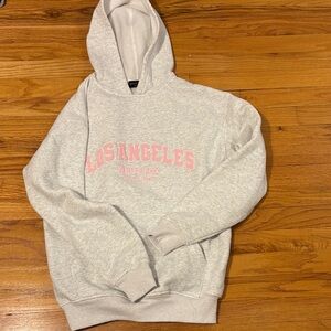 White Fox Boutique Light Gray Hoodie with Pink Accents